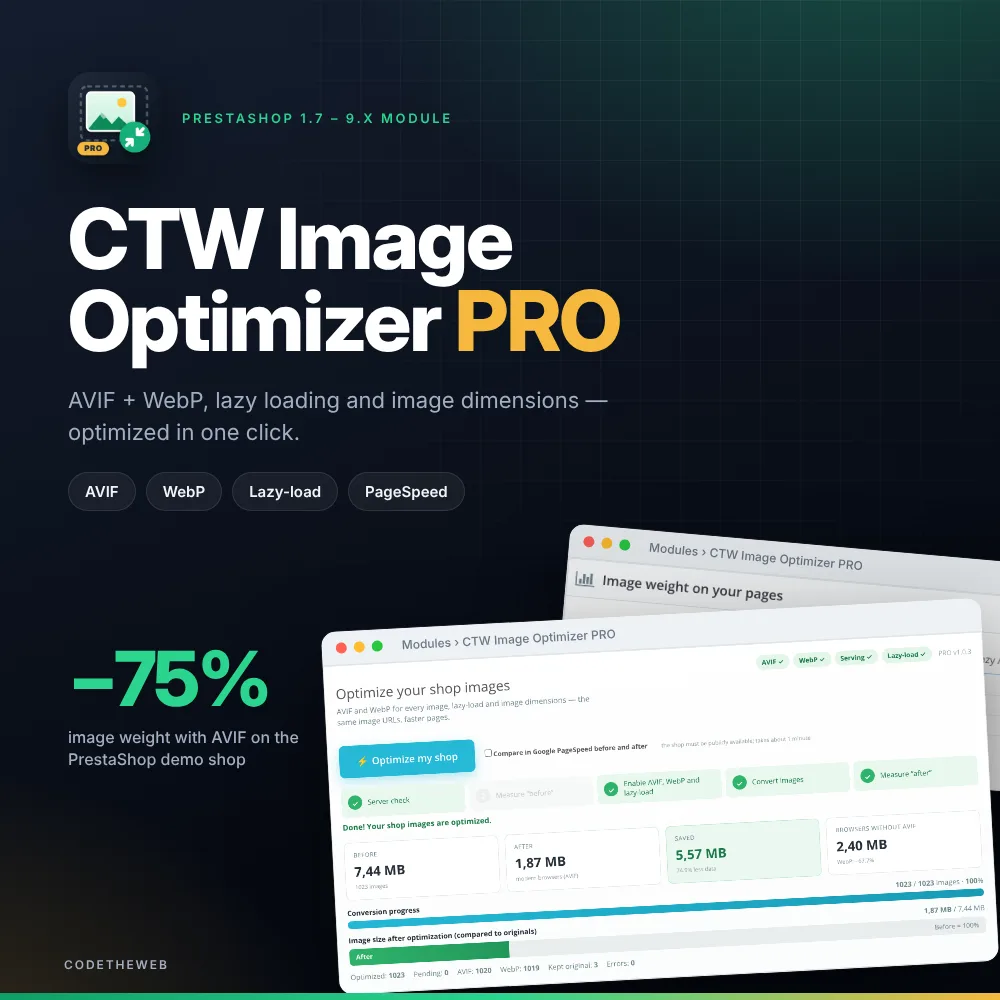 CTW Image Optimizer PRO – AVIF, WebP, lazy loading and PageSpeed